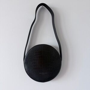 Orseund Iris black faux crocodile leather round bag